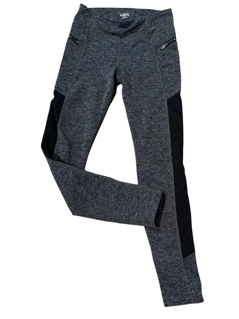 Athleta Girl Black & Grey Zipper Detail Leggings Size Medium 8/10
